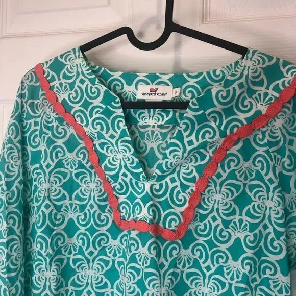 Vineyard Vines turquoise blue and white long sleeve tunic top dress size small - Picture 3 of 12